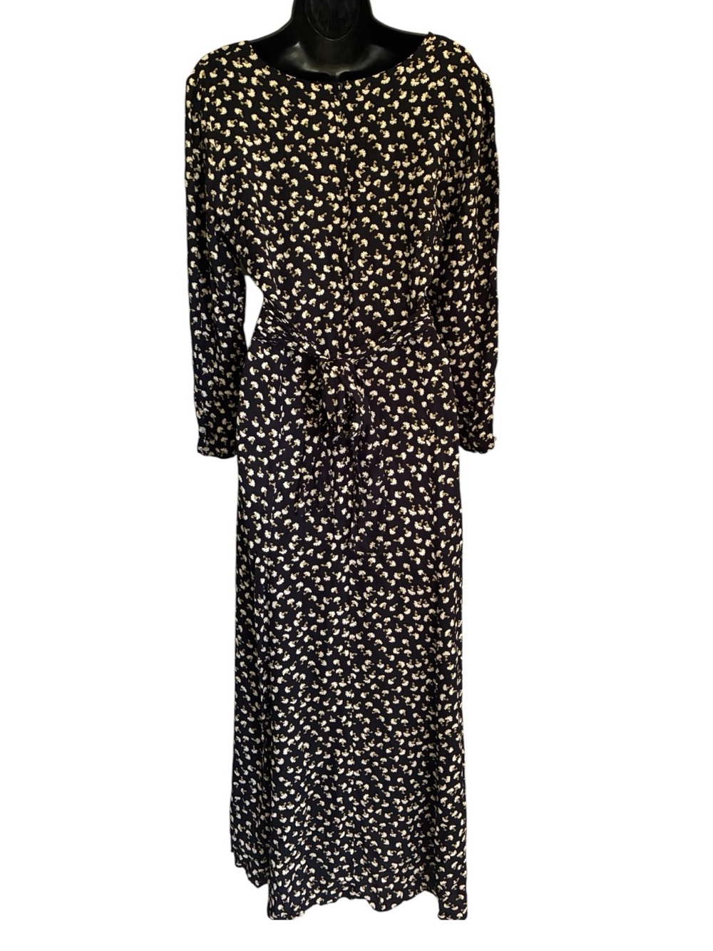 VTG 90s Whimsygoth Grunge Ditsy Black Floral Long Sleeve Maxi Dress SZ M - Picture 2 of 8